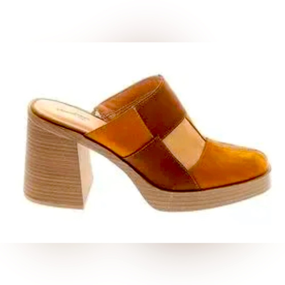 Universal Thread Two-Tone Tan and Brown Block Heel Mules